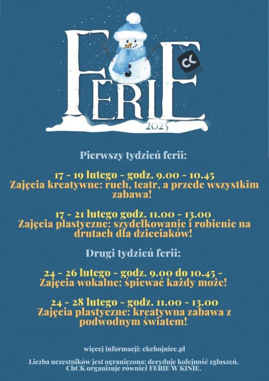 Ruszają ferie, a z nimi propozycje spędzenia czasu w Chojnicach