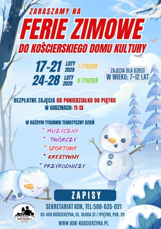 Ciekawą ofertę na ferie przygotowały plac&oacute;wki kulturalne w Kościerzynie