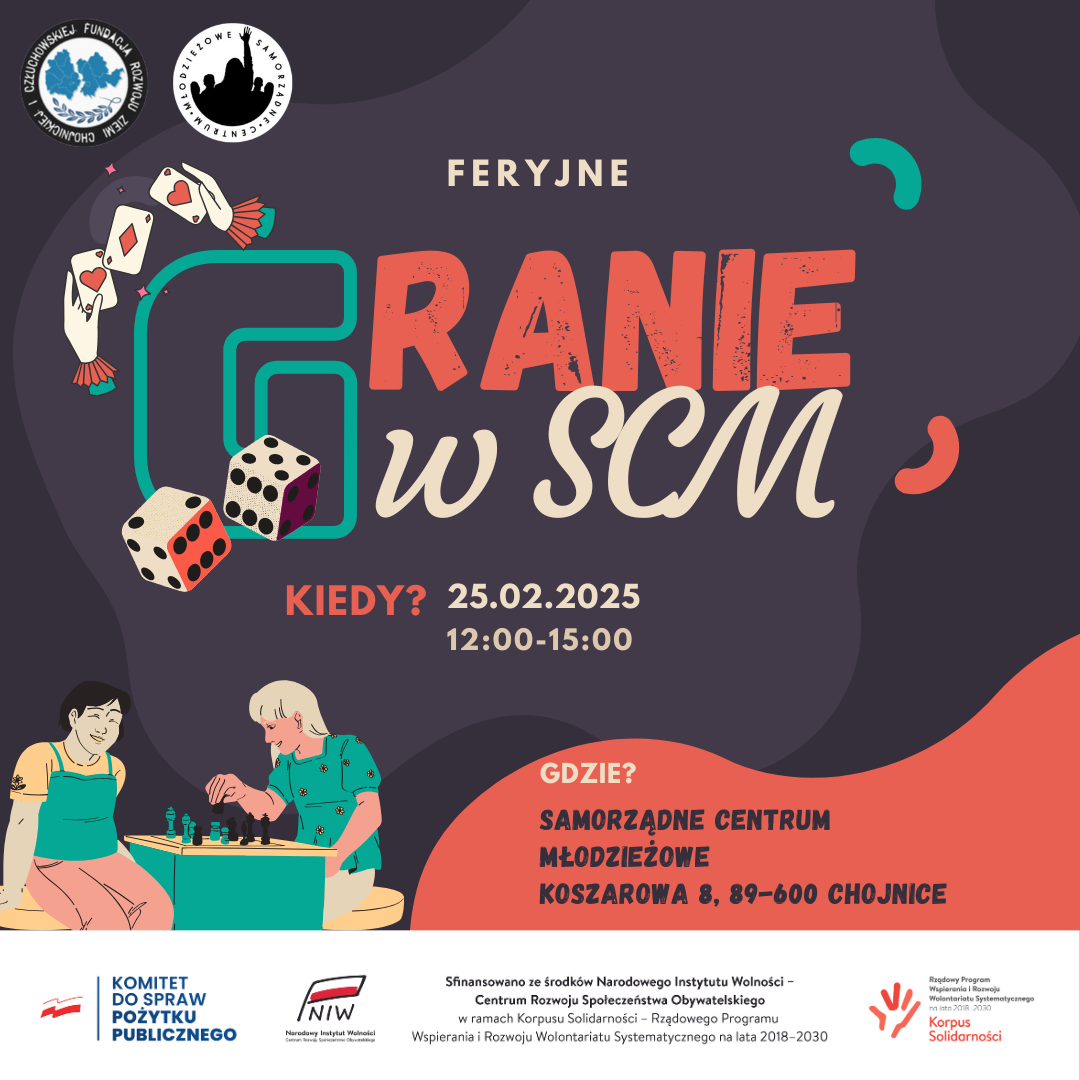 Jutro (24.02.) "Feryjne granie" w Samorządnym Centrum Młodzieżowym w Chojnicach