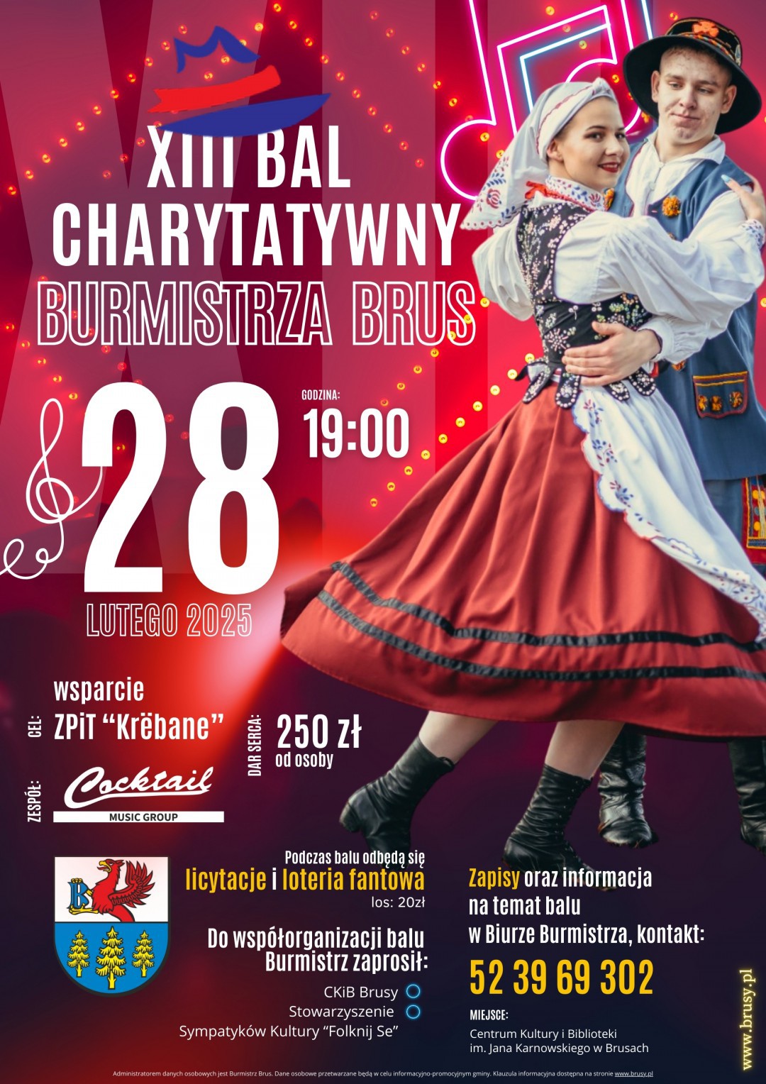 W piątek (28.02.) odbędzie się 13. Bal Charytatywny Burmistrza Brus. Zebrane pieniądze wesprą działalność zespołu "Kr&euml;bane"