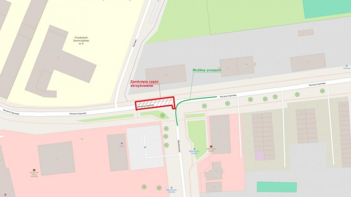 Od poniedziałku (10.03.) zmiana organizacji ruchu na skrzyżowaniu ulic Ceynowy i Młodzieżowej w Chojnicach