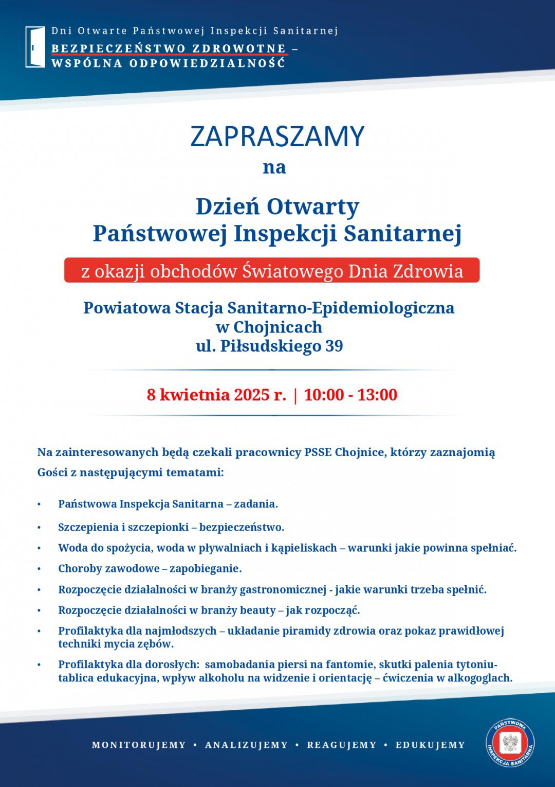 Powiatowa Stacja Sanitarno-Epidemiologiczna w Chojnicach organizuje jutro (8.04.) dzień otwarty