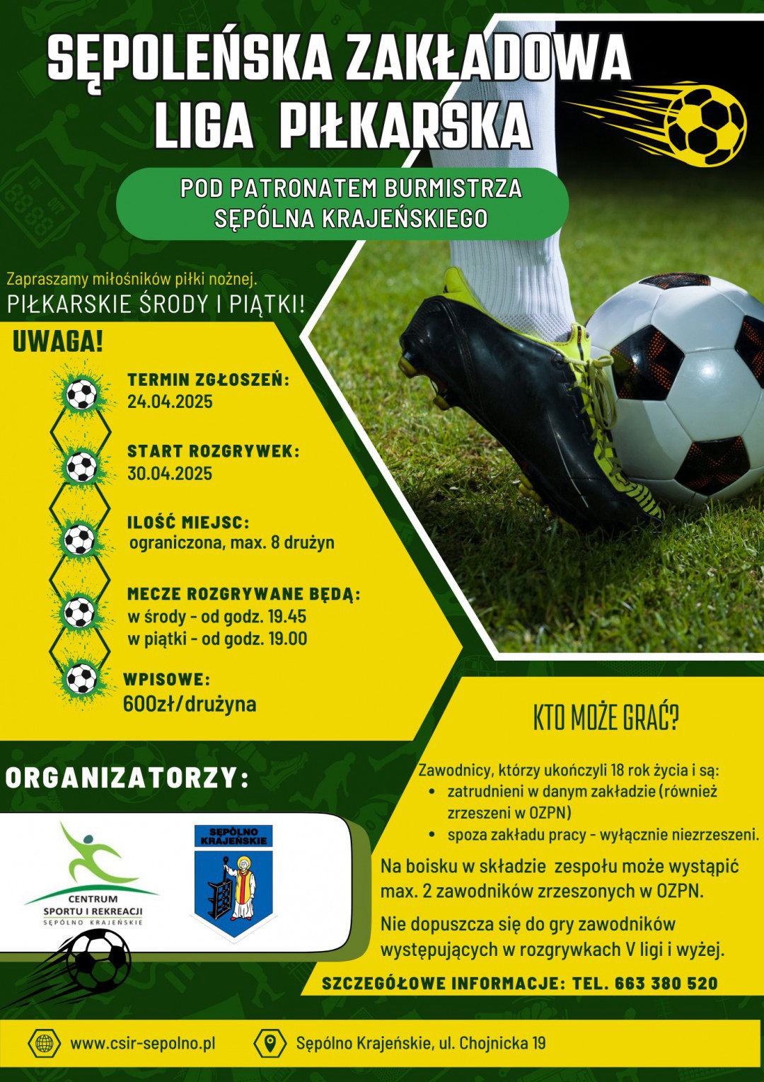 Centrum Sportu i Rekreacji w Sęp&oacute;lnie Krajeńskim zaprasza do udziału w amatorskiej lidze sz&oacute;stek piłkarskich