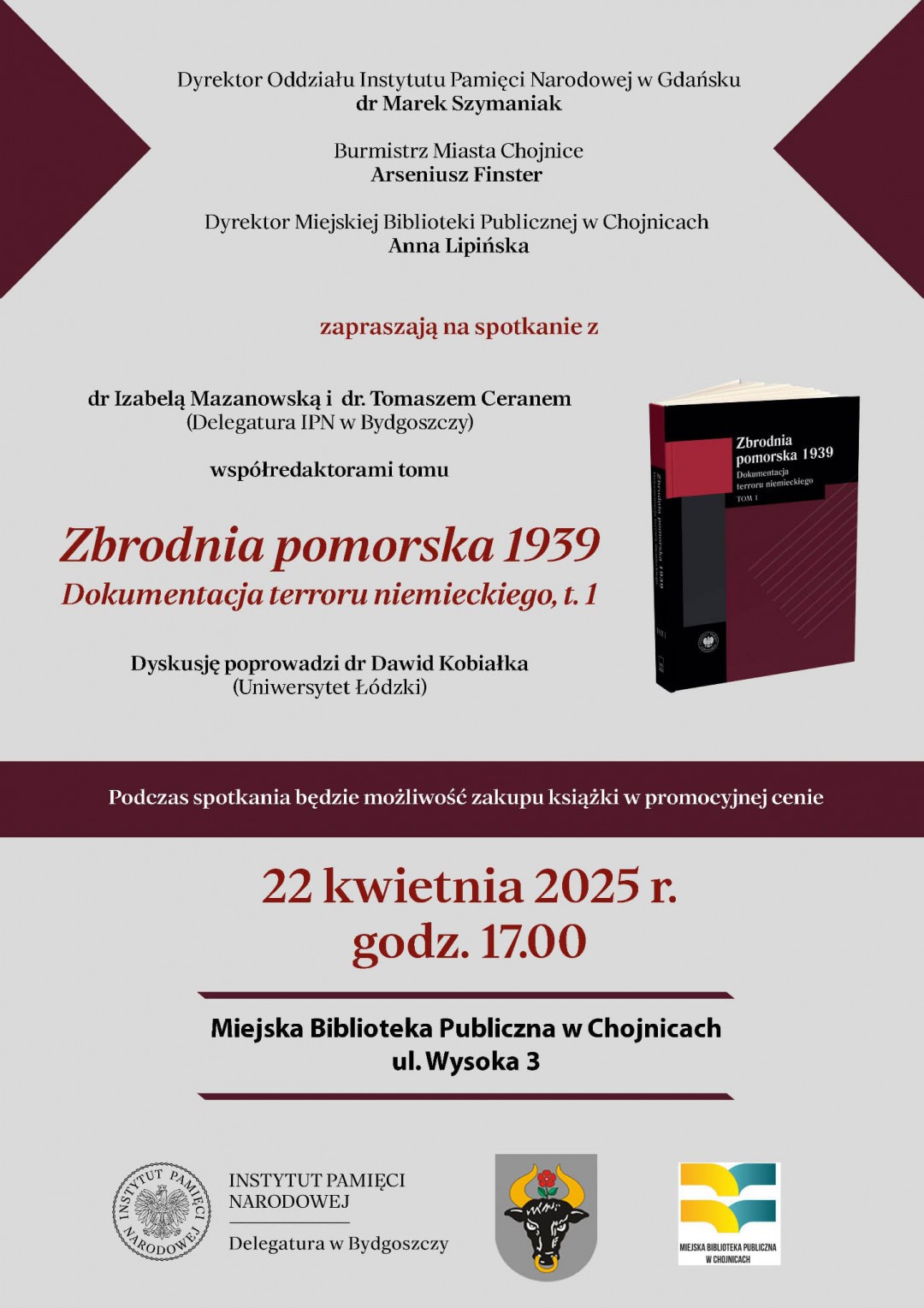 Dziś (22.04.) w chojnickiej bibliotece spotkanie z wsp&oacute;łautorem książki "Zbrodnia Pomorska 1939"