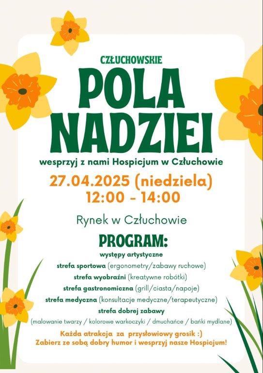 Jutro (27.04.) Człuchowskie Pola Nadziei. W czasie festynu będą zbierać fundusze na wsparcie miejscowego hospicjum