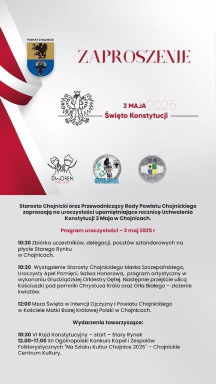 234. rocznica uchwalenia Konstytucji 3 Maja. W Chojnicach sobotnie uroczystości rozpoczną się o godz. 10:30