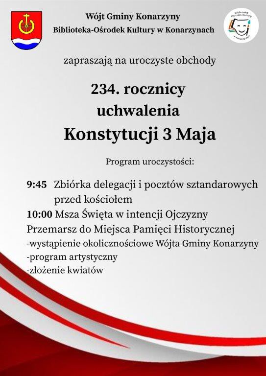 234. rocznica uchwalenia Konstytucji 3 Maja. W Chojnicach sobotnie uroczystości rozpoczną się o godz. 10:30