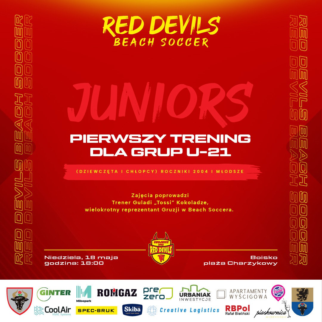  Będą drużyny młodzieżowe w Red Devils Beach Soccer Club Chojnice. Dziś (18.05) odbędzie się trening organizacyjny 