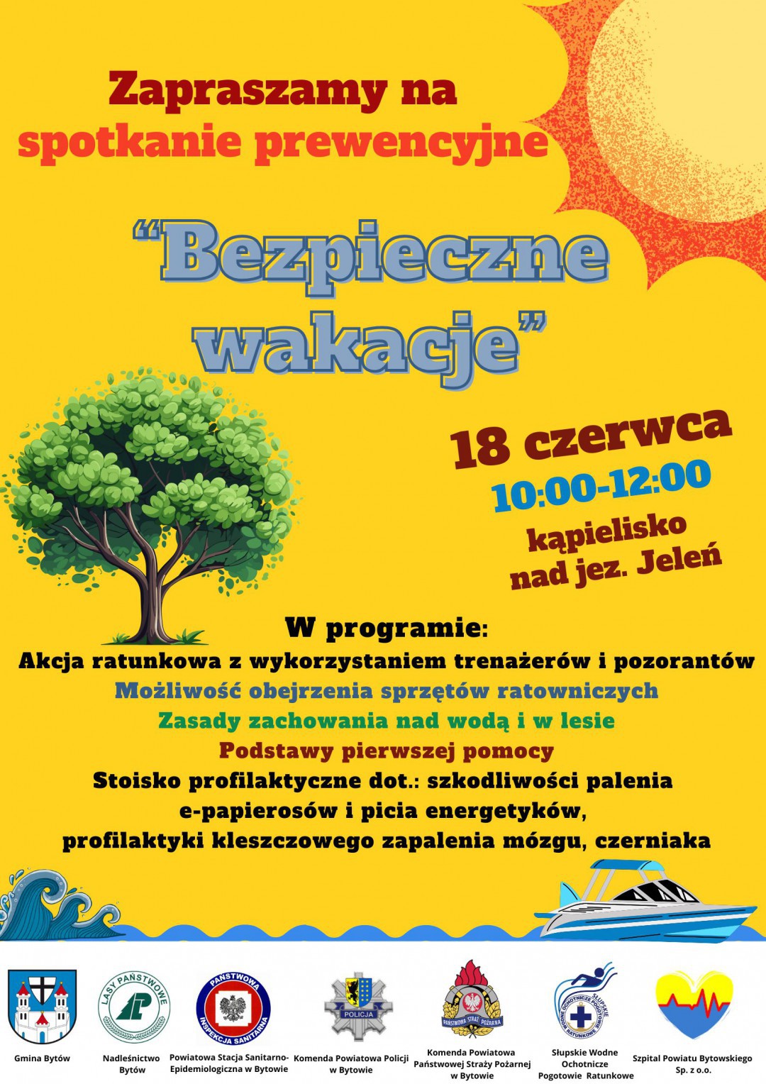 W środę spotkanie prewencyjno-profilaktyczne "Bezpieczne wakacje" nad jeziorem Jeleń w Bytowie