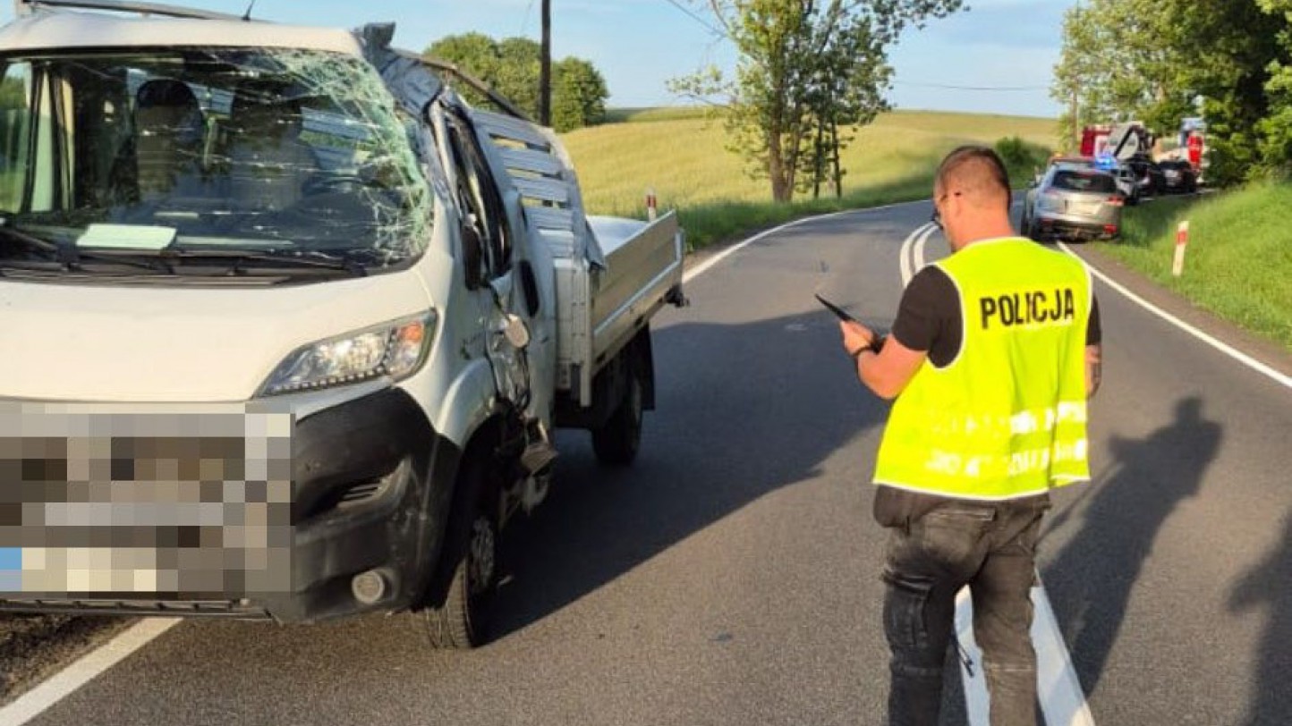 Dwie osoby ranne w wypadku na DK 20 w powiecie bytowskim. Na trasie Łąkie - P&oacute;łczno ciężar&oacute;wka ze świniami uderzyła w dostawczaka (FOTO)