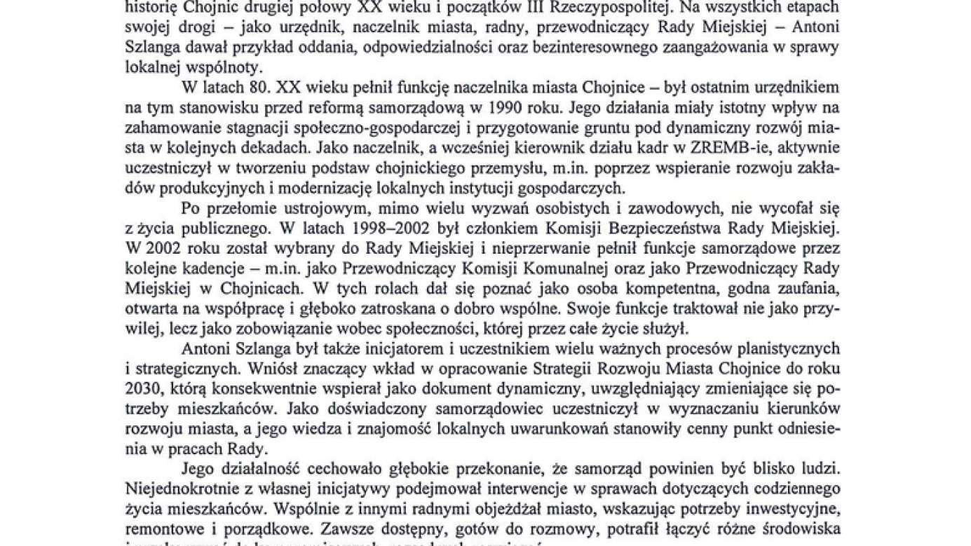 Antoni Szlanga nie został Zasłużonym Obywatelem Miasta Chojnice. "Na pewno dla miasta Chojnice ma bardzo duży wkład"