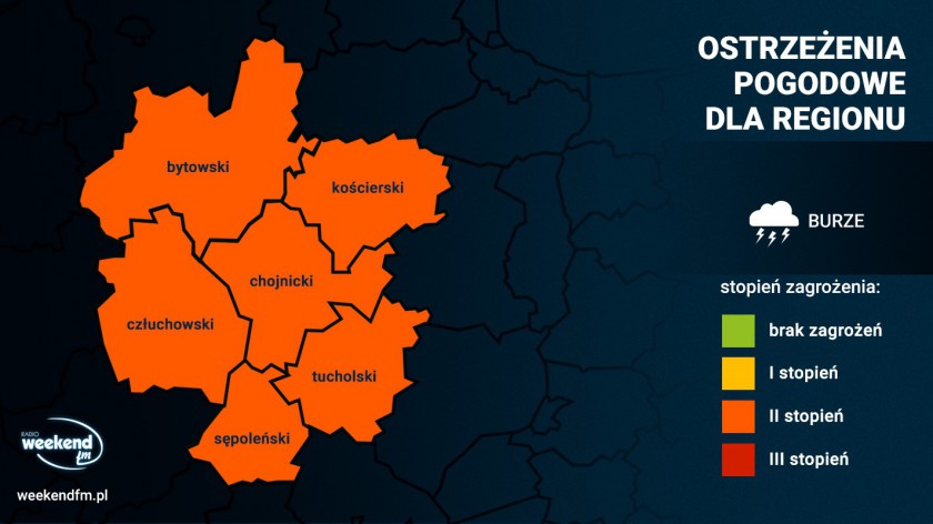 IMGW ostrzega przed burzami. Ostrzeżenia drugiego stopnia dla wszystkich powiatów AKTUALIZACJA
