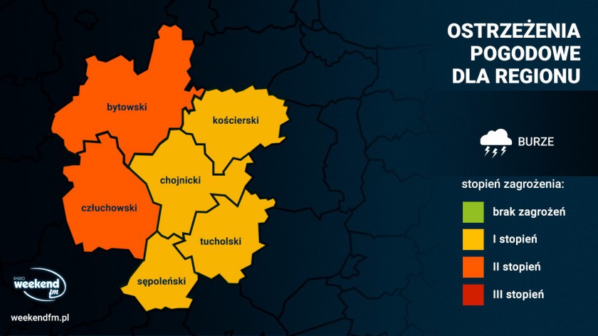 IMGW ostrzega przed burzami. Instytut wydał ostrzeżenia 2. i 1. stopnia dla wszystkich powiatów w naszym regionie