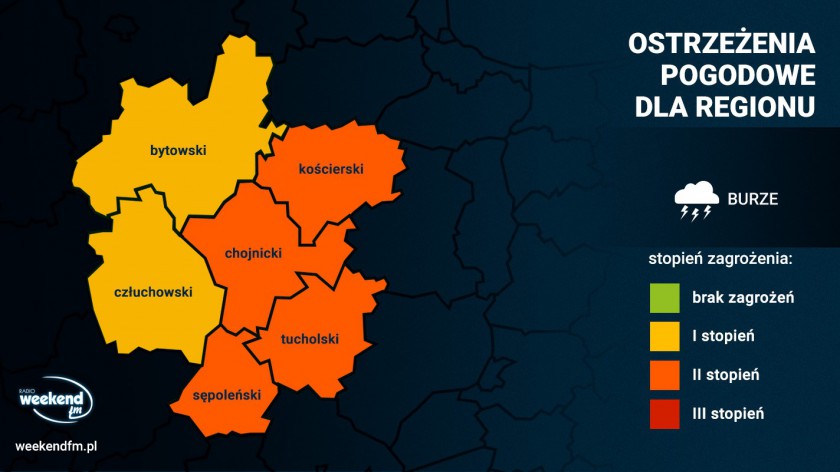 Wiatr w porywach do 100 km/h i bardzo silne opady deszczu. IMGW wydało ostrzeżenia 2. oraz 1. stopnia przed burzami dla naszego regionu