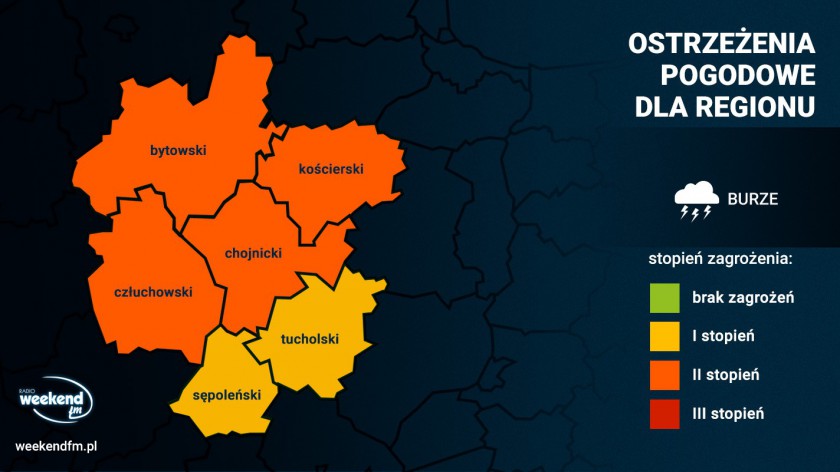 Burze, silne opady deszczu i porywy wiatru do 90 km/h. Są pomarańczowe i żółte alerty dla naszego regionu