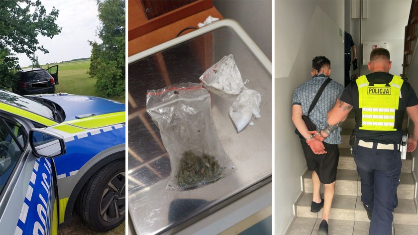 Zatrzymanie w Chojnicach. 34-latek poruszał się skradzionym autem, miał zakaz prowadzenia, a policjanci znaleźli przy nim narkotyki