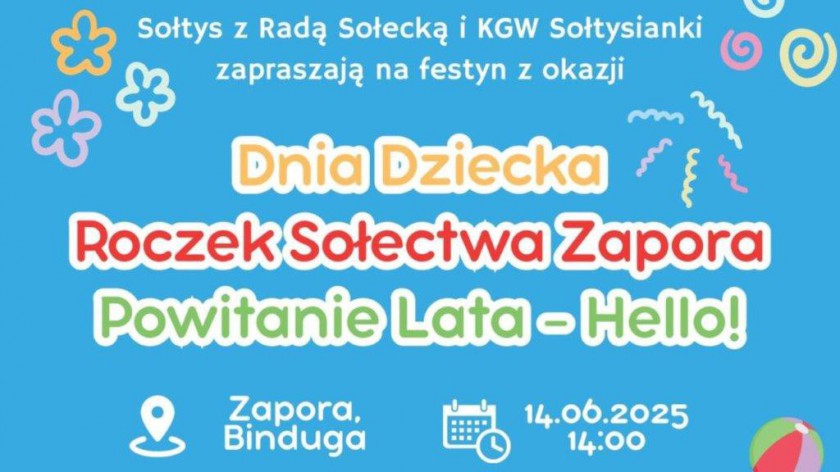 W sobotę 14.06 festyn na powitanie lata oraz pierwsza rocznica powstania sołectwa Zapora, w gminie Czersk