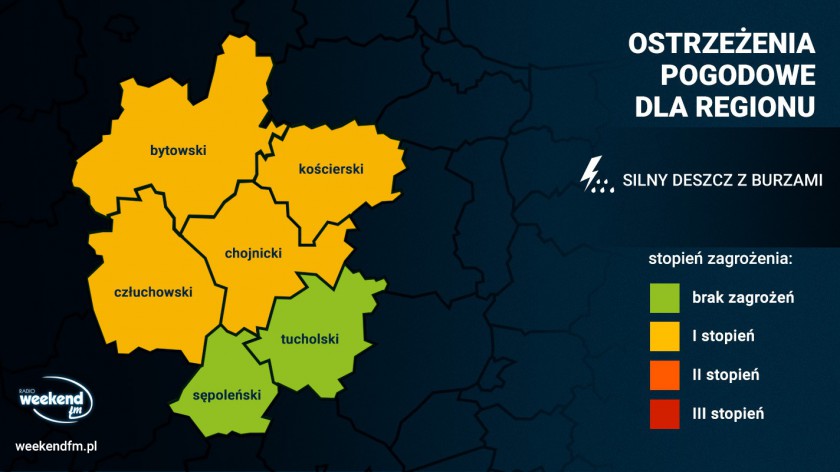 Silny deszcz z burzami. Jest ostrzeżenie pierwszego stopnia dla części powiatów naszego regionu
