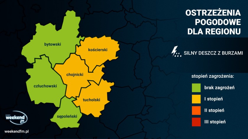 IMGW ostrzega przed silnym deszczem z burzami. Dla części naszego regionu obowiązują żółte alerty pogodowe