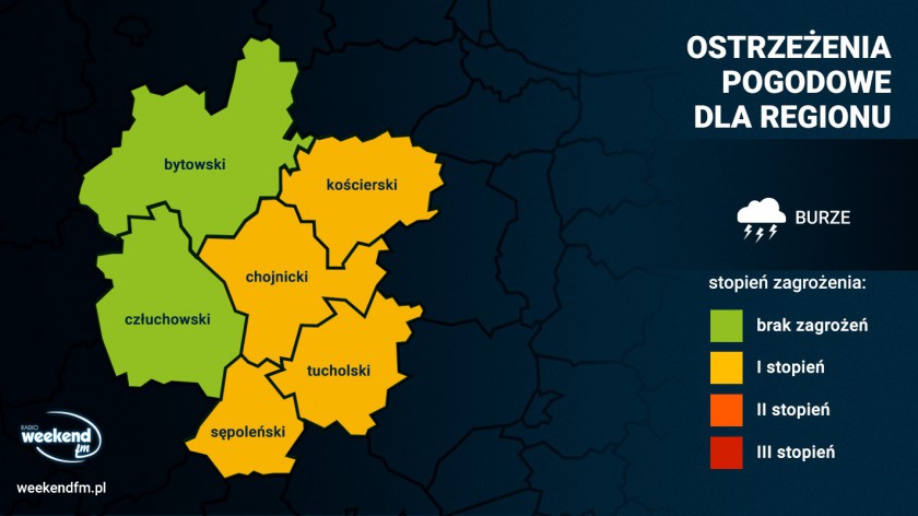 IMGW ostrzega przed burzami. Może też silnie padać, wiać w porywach do 65 km/h, a lokalnie spodziewany jest grad