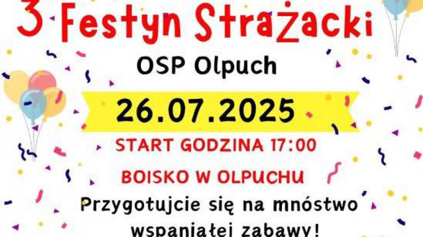 Festyn Strażacki odbędzie się w Olpuchu, w gminie Stara Kiszewa. W najbliższą sobotę 26.07. 