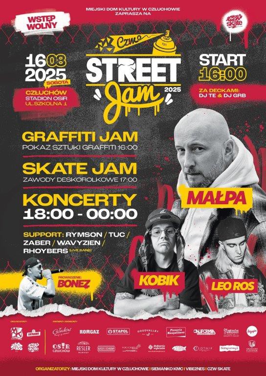 Raperzy, grafficiarze i deskorolkarze opanują Człuch&oacute;w. Jutro (16.08.) CZW Street Jam. Muzyczną gwiazdą będzie Małpa