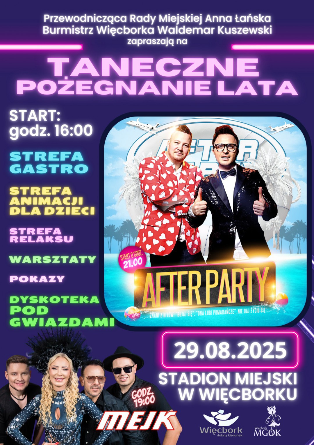 Dzisiaj (29.08) w Więcborku taneczne zakończenie lata z zespołami "Mejk" i "After party"