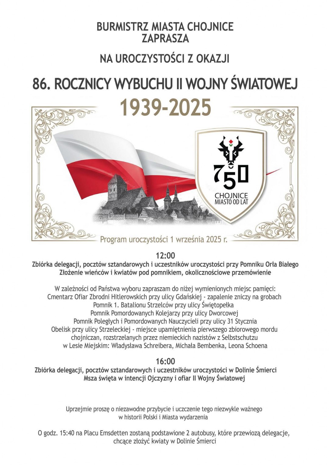 Władze Chojnic uczczą dziś 86. rocznicę wybuchu II wojny światowej. Będzie złożenie kwiat&oacute;w i msza w Dolinie Śmierci
