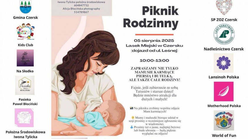 Jutro 5.08 w Lasku Miejskim w Czersku Piknik Rodzinny promujący karmienie piersią