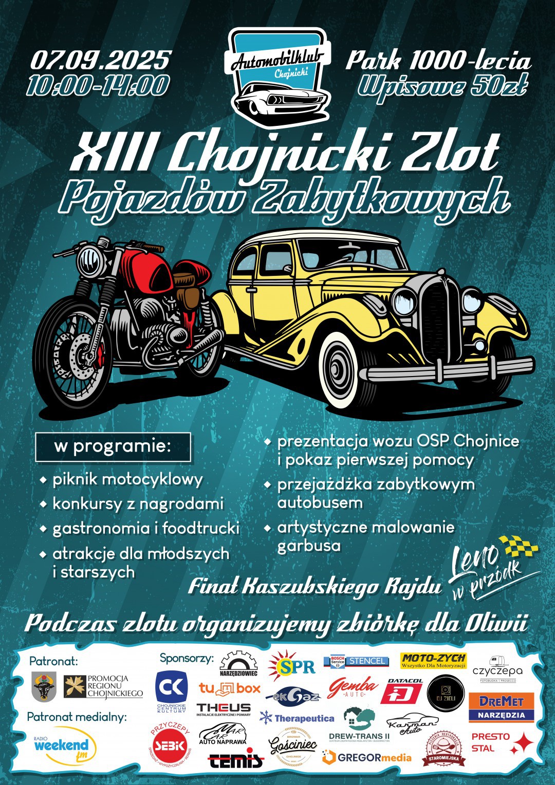 W niedzielę (7.09) 13 Chojnicki Zlot Pojazd&oacute;w Zabytkowych. Klasyki i nie tylko przyjadą do Parku Tysiąclecia