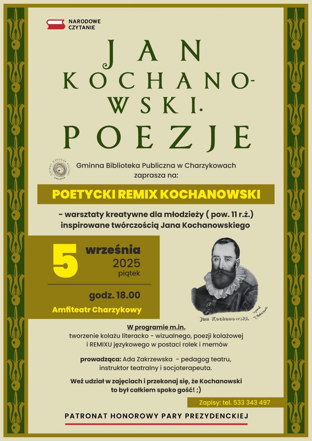 W Charzykowach i Chojnicach odbędzie się Narodowe Czytanie. Tym razem dzieł Jana Kochanowskiego (ROZMOWA)