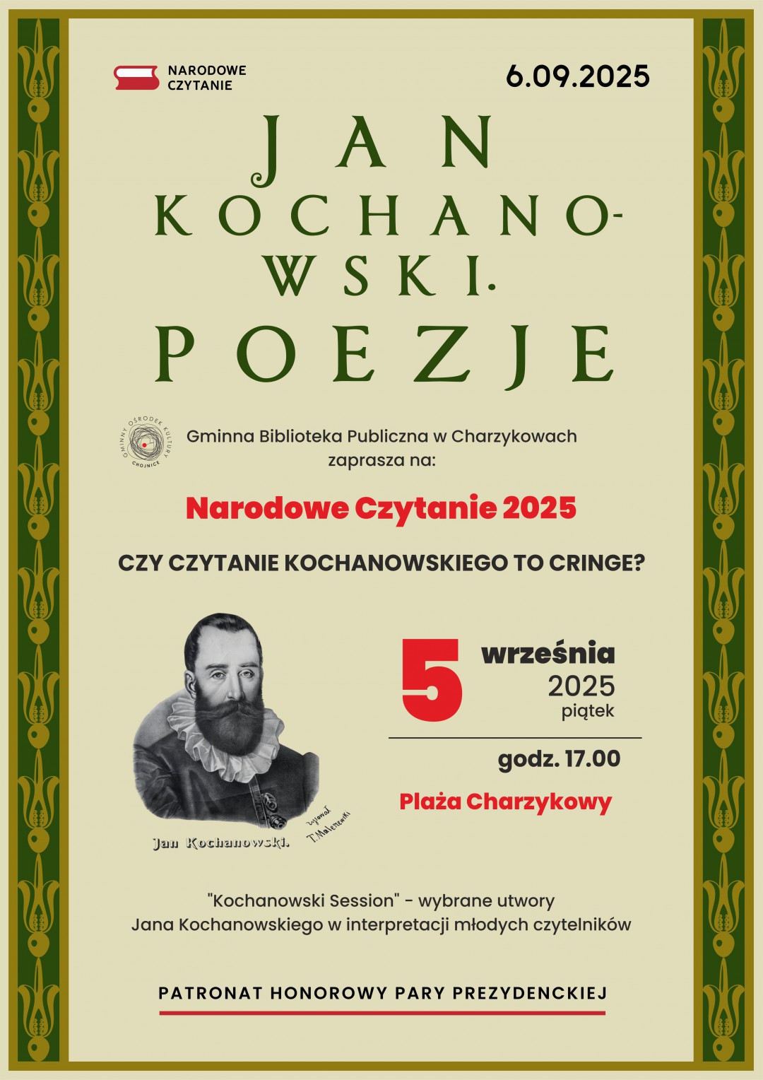 W Charzykowach i Chojnicach odbędzie się Narodowe Czytanie. Tym razem dzieł Jana Kochanowskiego (ROZMOWA)