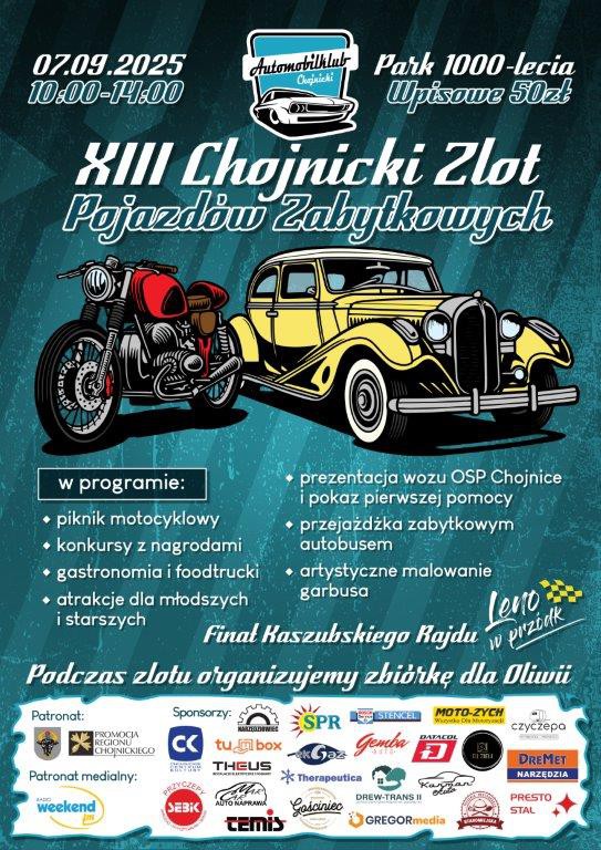 Jutro (7.09) odbędzie się 13. Chojnicki Zlot Pojazd&oacute;w Zabytkowych. W Parku Tysiąclecia staną nie tylko motocykle i auta