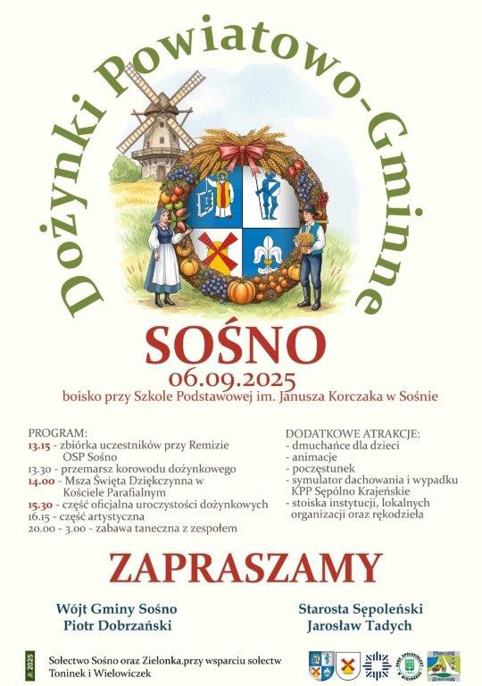 Gmina Sośno będzie dziś (6.09) gospodarzem tegorocznych dożynek zar&oacute;wno gminnych, jak i powiatowych