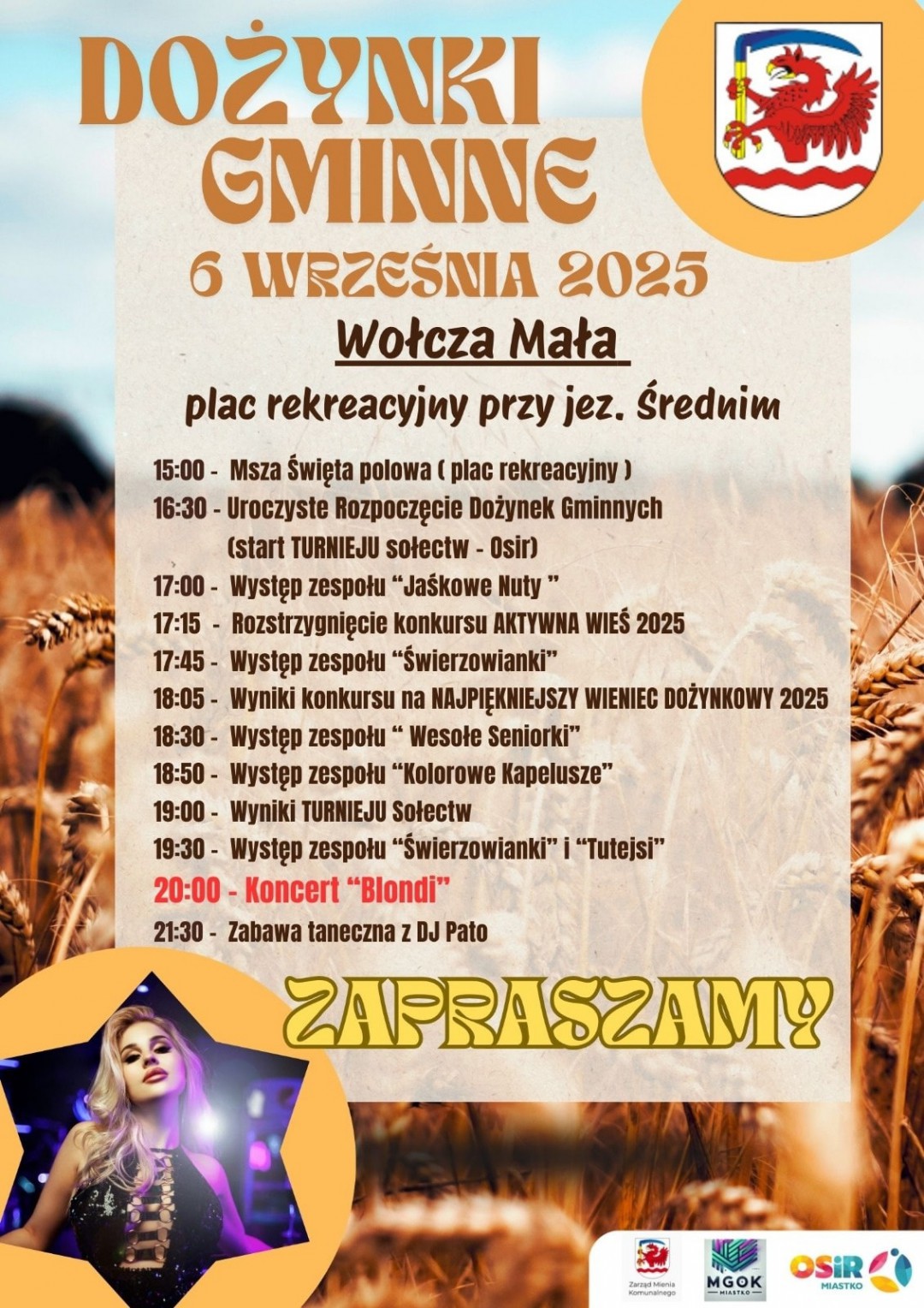 Dziś (6.09) odbędą się dożynki gminy Miastko. Święto plon&oacute;w odbędzie się nad jeziorem w Wołczy Małej