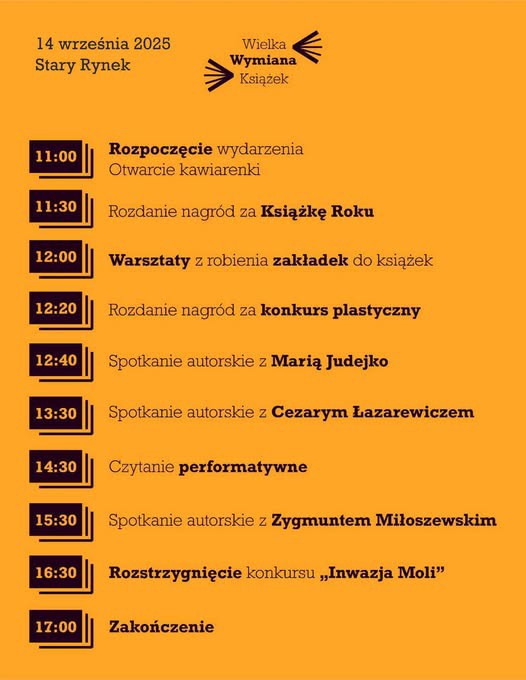 W niedzielę 14 września w Chojnicach Wielka Wymiana Książek. W programie spotkania z pisarzami