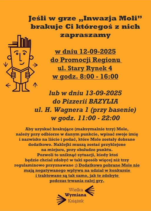 W niedzielę 14 września w Chojnicach Wielka Wymiana Książek. W programie spotkania z pisarzami