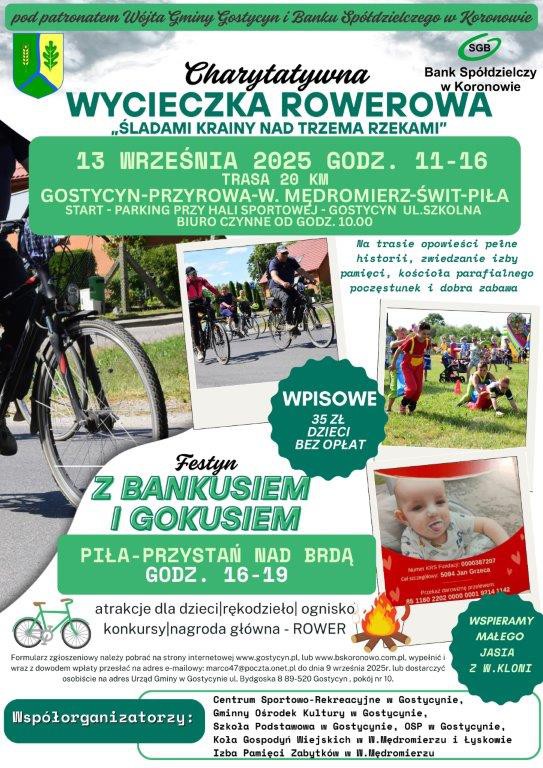 Jutro (13.09) w Gostycynie charytatywna wycieczka rowerowa "Śladami krainy nad trzema rzekami"