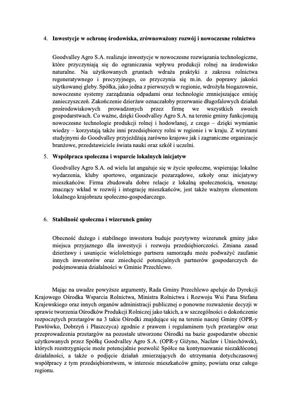 Rada Gminy Przechlewo jednogłośnie przyjęła oświadczenie wspierające firmę Goodvalley. I to pomimo krytyki rolnik&oacute;w