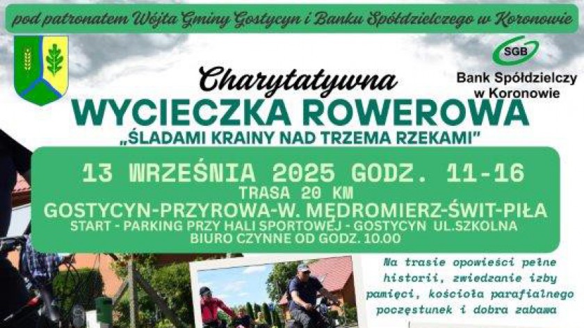 Jutro 13.09 w Gostycynie charytatywna wycieczka rowerowa Śladami krainy nad trzema rzekami