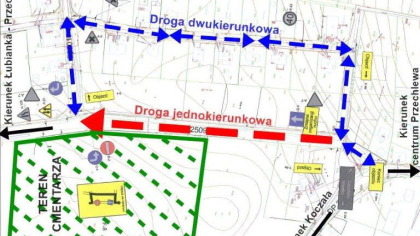 Akcja Znicz 2025 w powiecie człuchowskim. Będą dodatkowe patrole, autobusy oraz zmiany w organizacji ruchu w Przechlewie i Debrznie