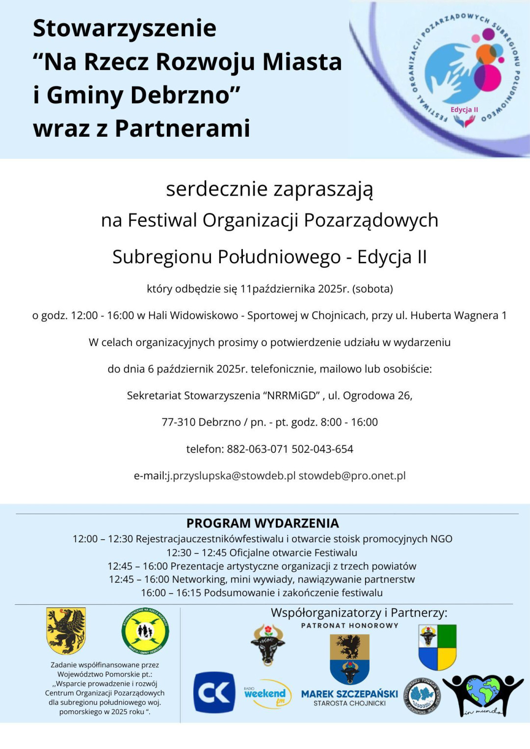 "Zapraszamy ludzi, kt&oacute;rzy chcą działać". W sobotę w Chojnicach II Festiwal Organizacji Pozarządowych