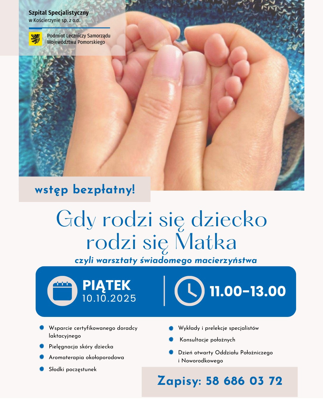 W najbliższy piątek (10.10.) w Szpitalu Specjalistycznym w Kościerzynie rusza cykl warsztat&oacute;w świadomego macierzyństwa