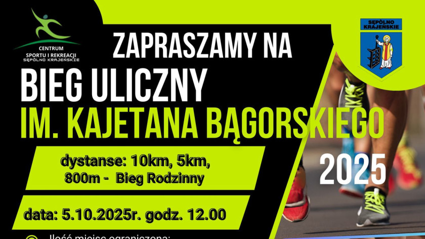 Już w niedzielę 5.10 w Sępólnie Krajeńskim jubileuszowy, X bieg uliczny im. Kajetana Bągorskiego