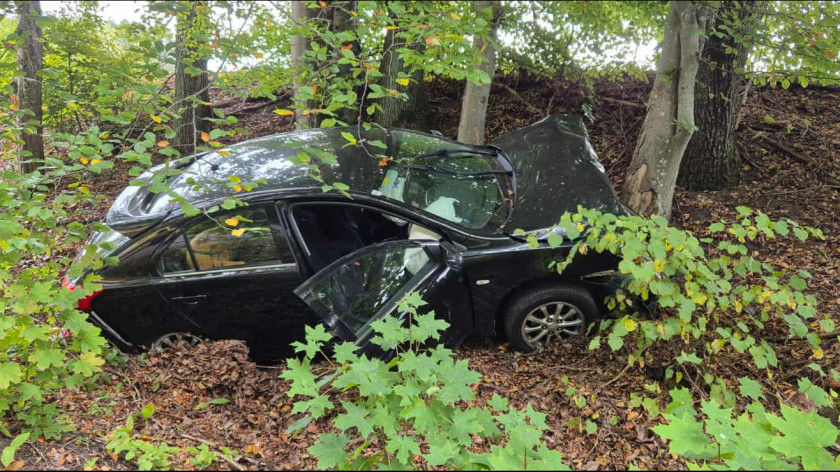 81-latek kierujący mitsubishi wjechał w drzewo. Mężczyzna nie odniósł poważniejszych obrażeń FOTO
