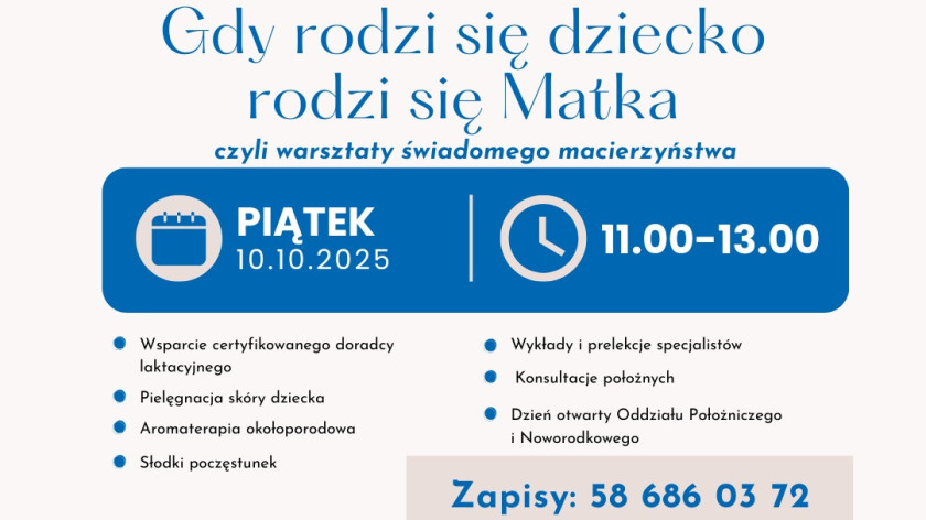 W najbliższy piątek 10.10. w Szpitalu Specjalistycznym w Kościerzynie rusza cykl warsztatów świadomego macierzyństwa