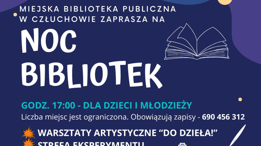 Atrakcje dla całych rodzin podczas jutrzejszej 17.10. Nocy Bibliotek w Człuchowie. W programie koncert, film, warsztaty i eksperymenty