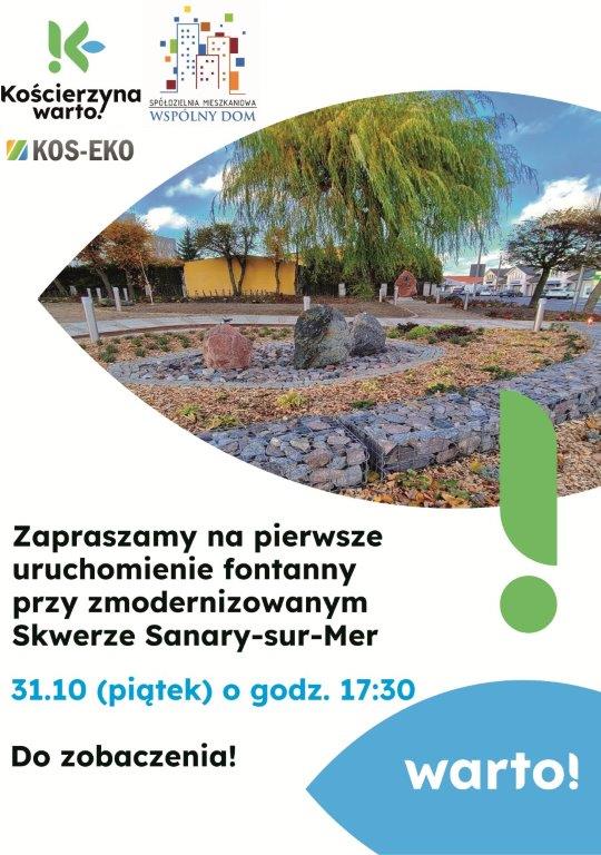 Dziś (10.31) uroczyste uruchomienie fontanny przy zmodernizowanym Skwerze Sanary-sur-Mer w Kościerzynie