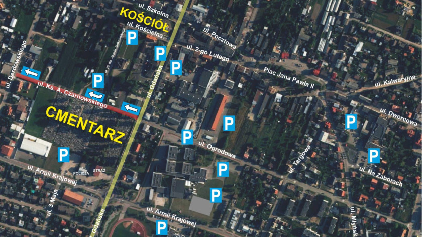 Od dzisiaj 31.10 wprowadzono czasowe zmiany organizacji ruchu przy cmentarzu w Brusach