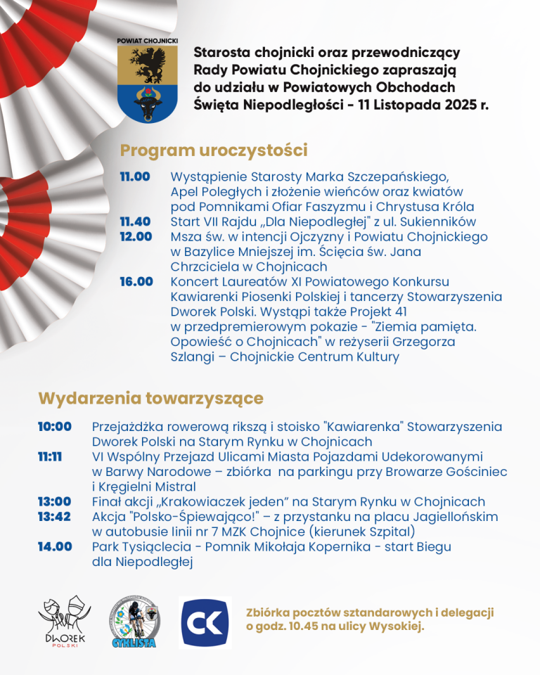 XI Koncert Kawiarenki Piosenki Polskiej, pokaz teatralny i wsp&oacute;lne śpiewanie "Mazurka Dąbrowskiego". Tak zapowiada się Narodowe Święto Niepodległości w Chojnicach